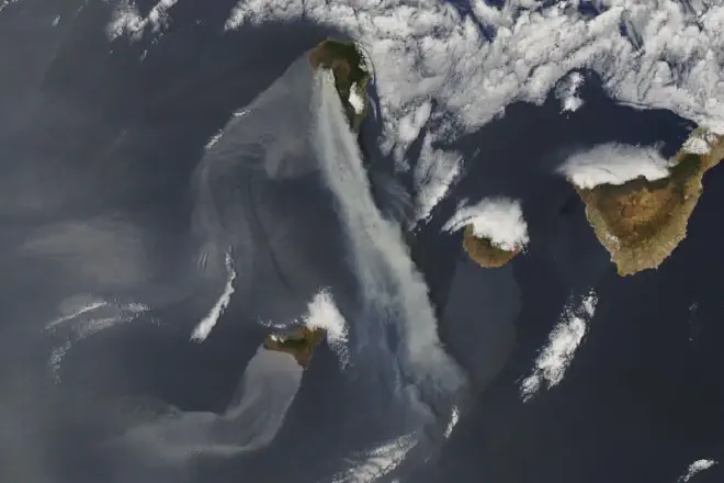 <strong>Incendios en La Palma a mediados de julio de 2023, observados por el satélite Aqua de un consorcio internacional liderado por la NASA</strong>
